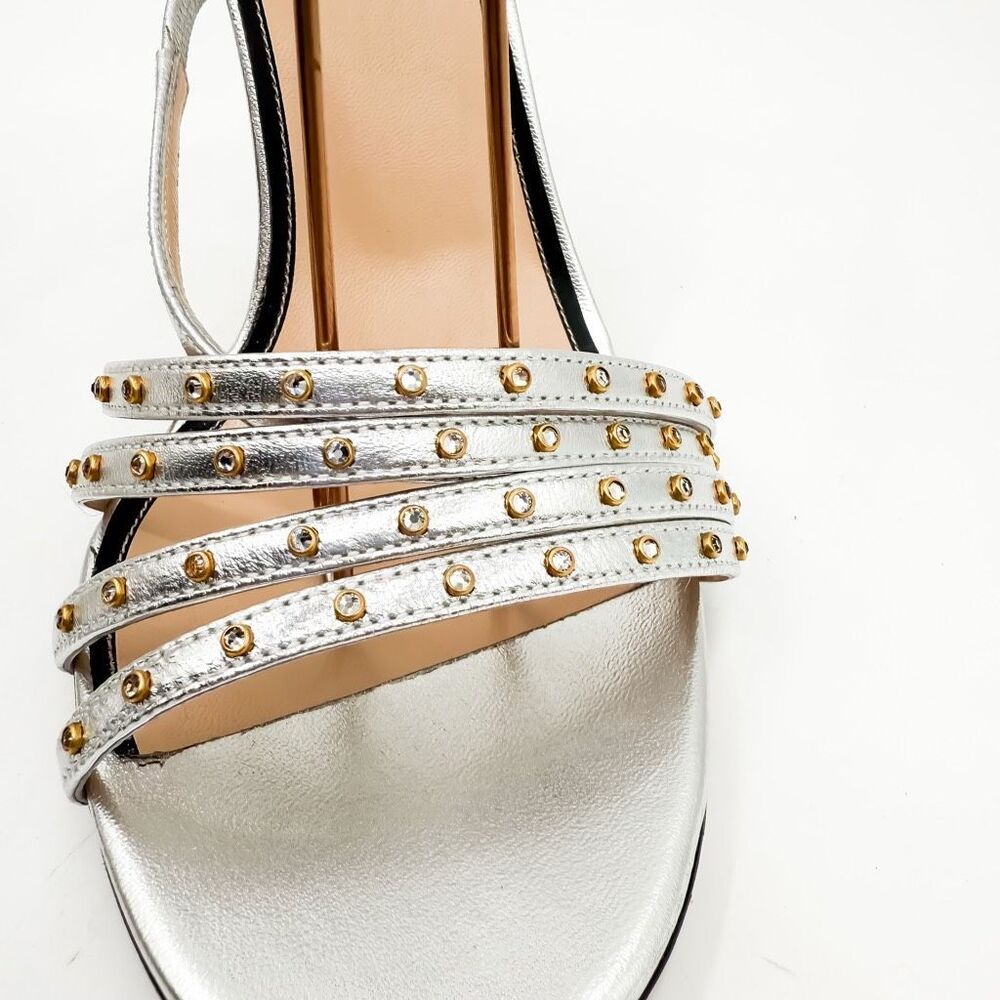 Gucci GG Wangy Crystal Embellished Silver Spike Studded Heels New EU 41 US 11 - Picture 4 of 15